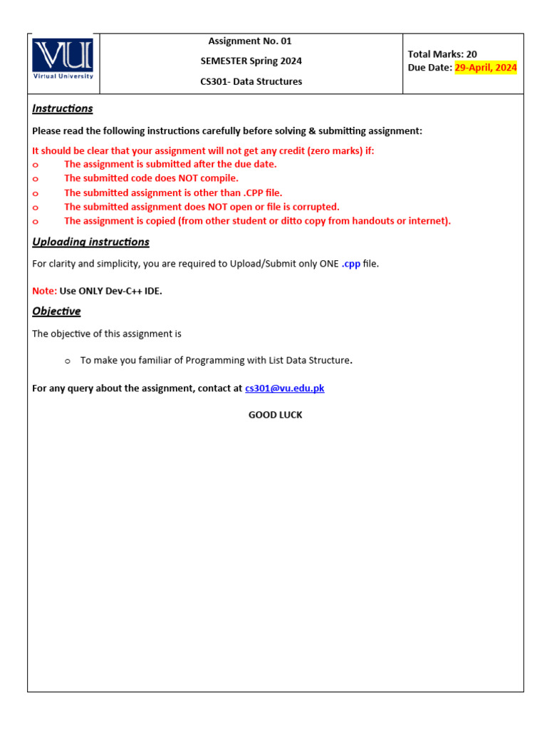 Spring 2024_CS301_1 PDF Computer Program Programming