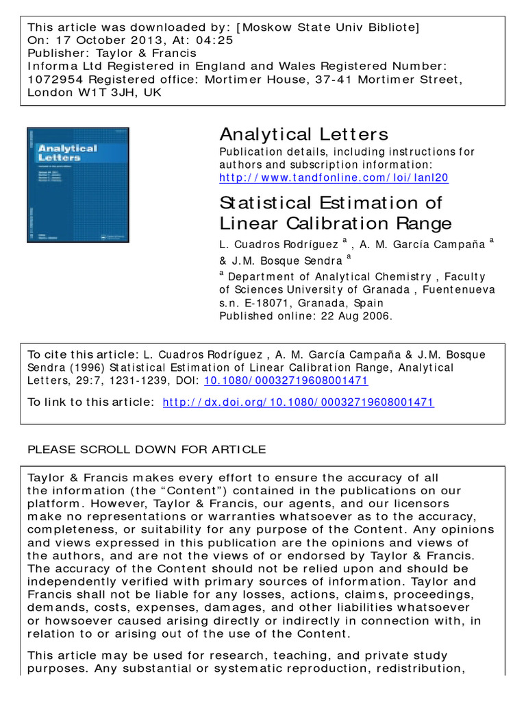 Linear Calibration 10.1080@00032719608001471 | PDF | Errors And ...