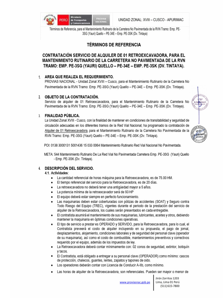 Alquiler de Retroexcavadora para Mantenimiento Vial | PDF | Corrupción ...