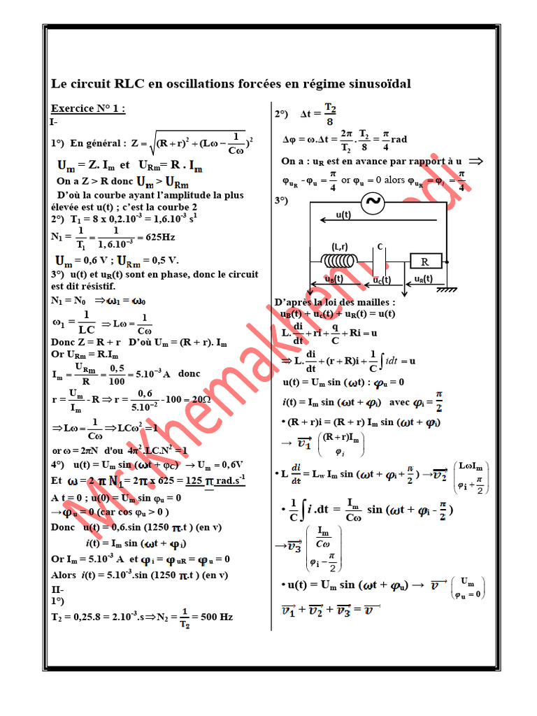 Circuit RLC : Oscillations Forcées et Résonance | PDF ...
