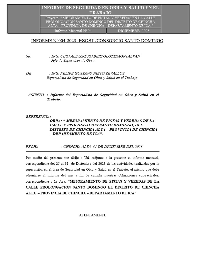 Informe Mensual de Seguridad en Obra | PDF | Seguridad y salud ocupacional