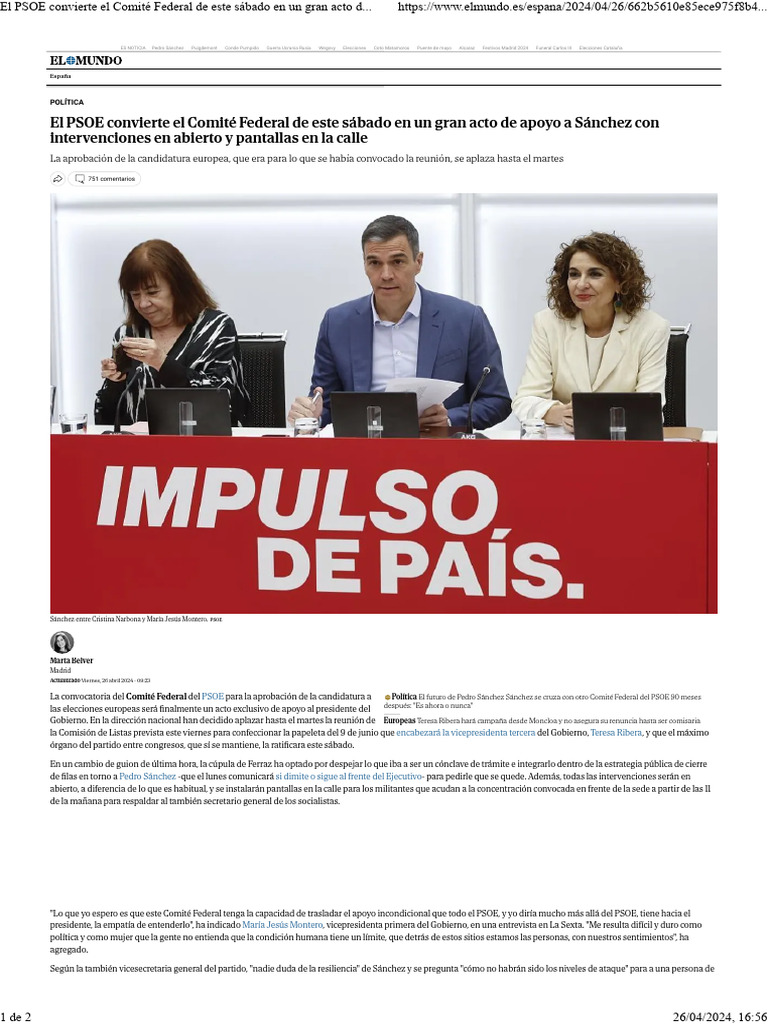 El PSOE Convierte El Comité Federal de Este Sábado en Un Gran Acto de ...