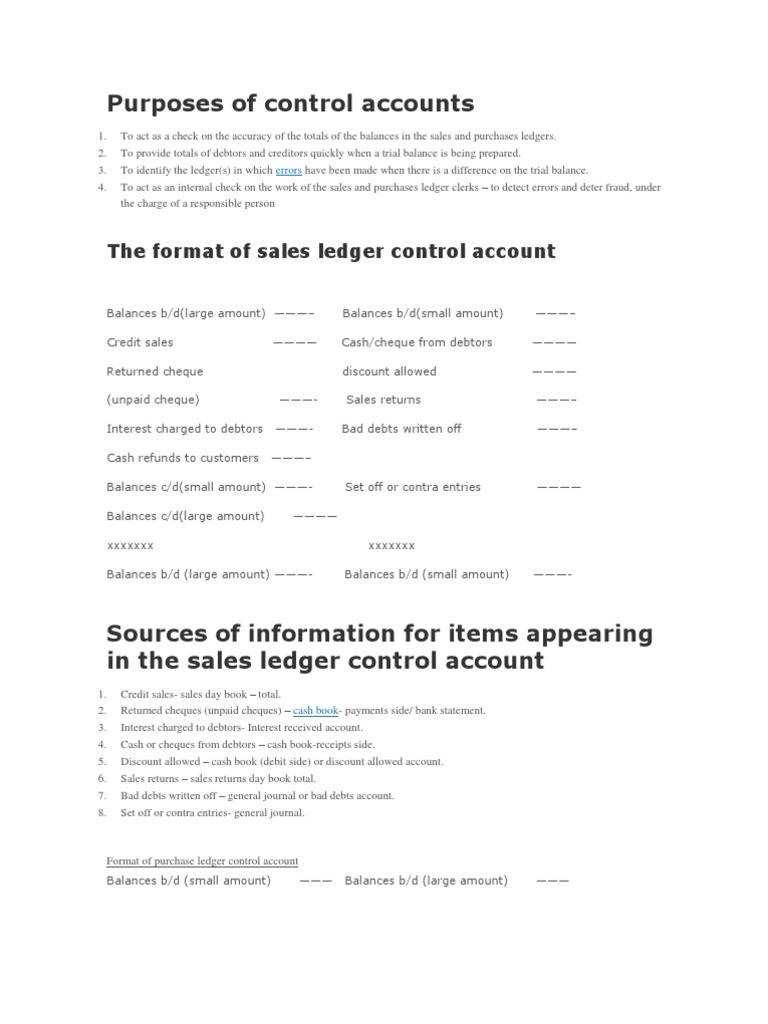 Control Accounts Activities Debits And Credits Bookkeeping Free