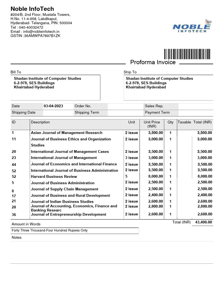 Proforma Invoice for Journal Subscriptions | PDF | Business Economics ...