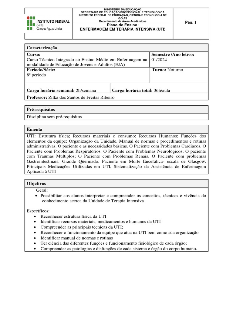 Plano de ensino enfermagem em terapia intensiva uti download gr tis
