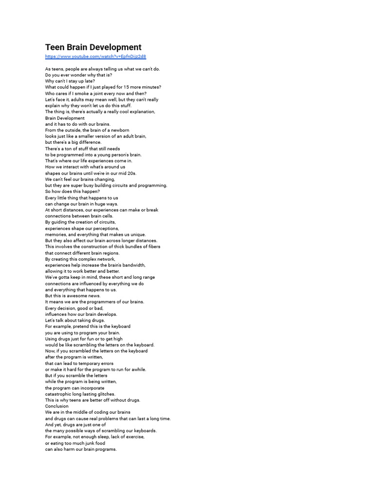 Teen Brain Development Pdf Cerebro Fisiología