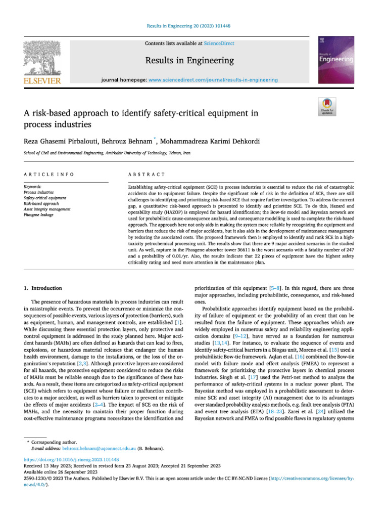Risk-Based Approach To Identify Safety-Critical Equipment in Process ...