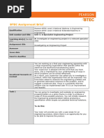 Assignment Brief For Learning Aim A Unit 5 A Specialist Engineering Project