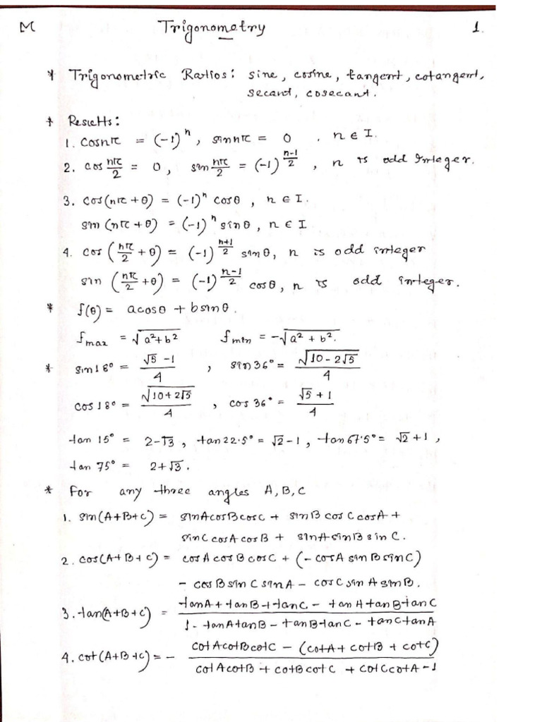 Trigonometry notes | PDF