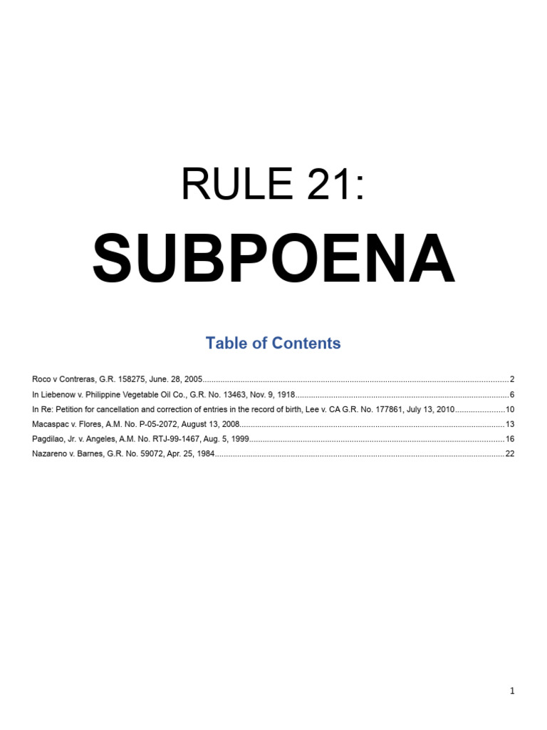Subpoena Rules in Philippine Court Cases | PDF | Subpoena Duces Tecum ...