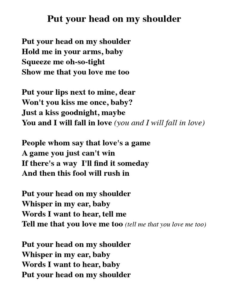 Lyrics to "Put Your Head on My Shoulder" | PDF