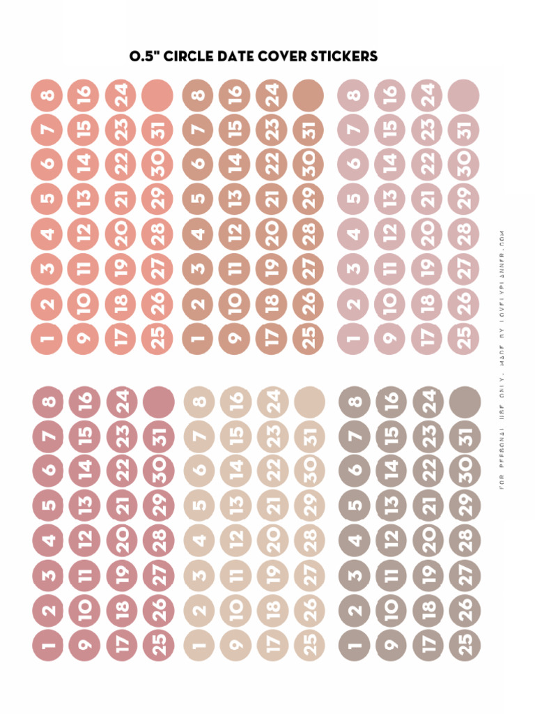 PDF Nude Dot Date Cover Stickers - by Lovely Planner | PDF