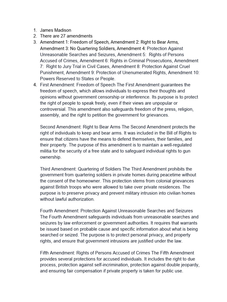 Overview of U.S. Constitutional Amendments | PDF | Fifth Amendment To ...