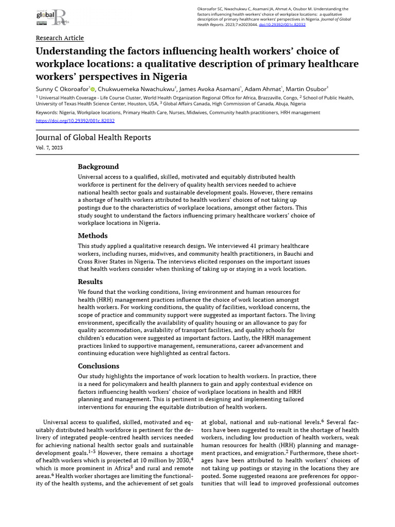 Understanding The Factors Influencing Health Workers Choice of ...