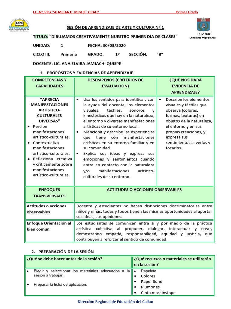 Dibujo Creativo en Primer Día de Clases | PDF | Aprendizaje | Evaluación