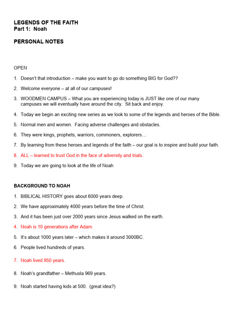 LegendsOfTheFaith Part1Noah PERSONAL NOTES | PDF | Noah | Book Of Genesis