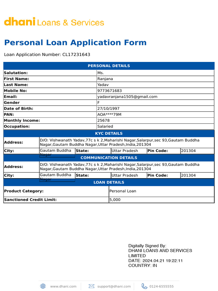 Personal Loan Application Details | PDF | Loans | Interest