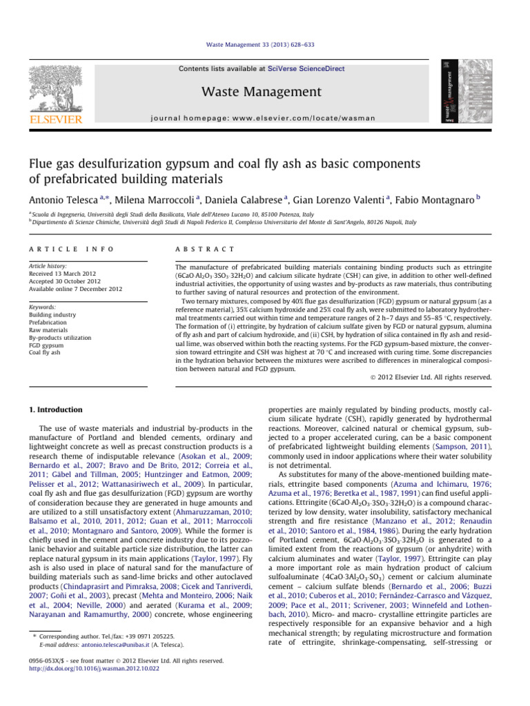 Flue Gas Desulfurization Gypsum and Coal Fly Ash As Basic Components ...