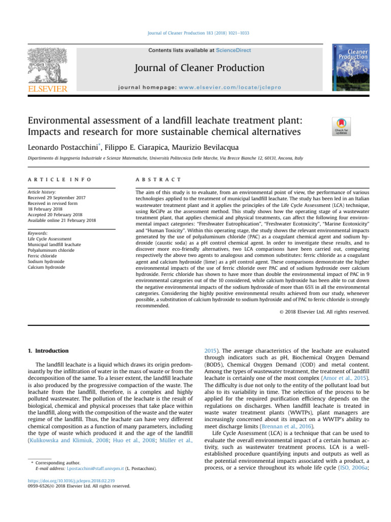 Environmental Assessment Of A Landfill Leachate Treatment Plant
