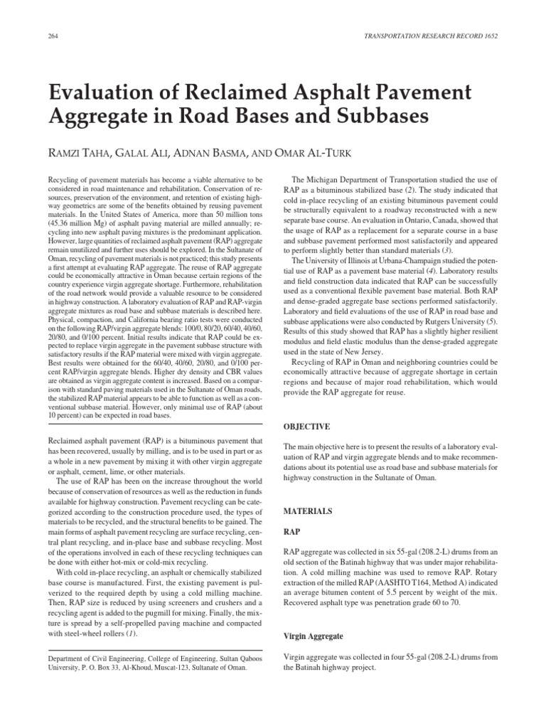 Evaluation of Reclaimed Asphalt Pavement | PDF | Road Surface | Materials