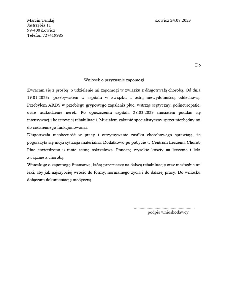 Uzasadnienie Wniosku O Zapomogę Z Funduszu Socjalnego Forum Wniosek - o - Zapomoge Marcin | PDF