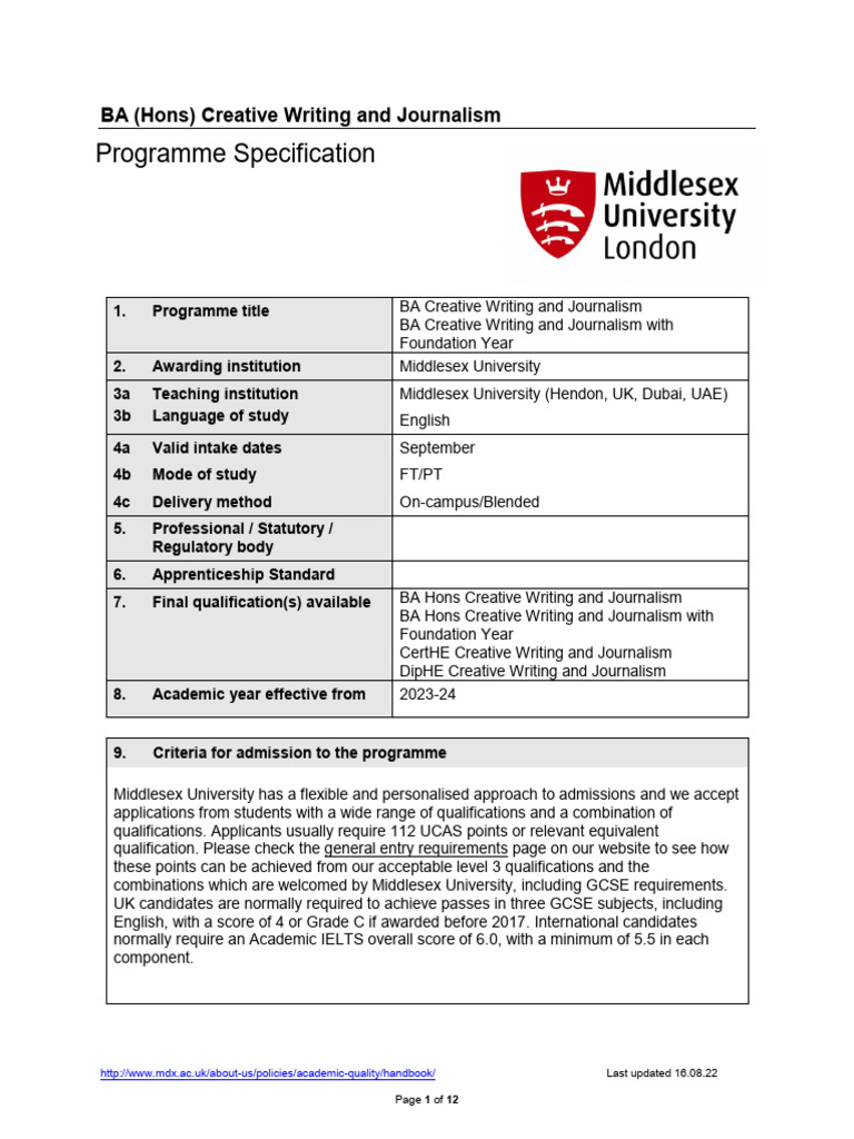 BA Creative Writing and Journalism | PDF | Critical Thinking | Information