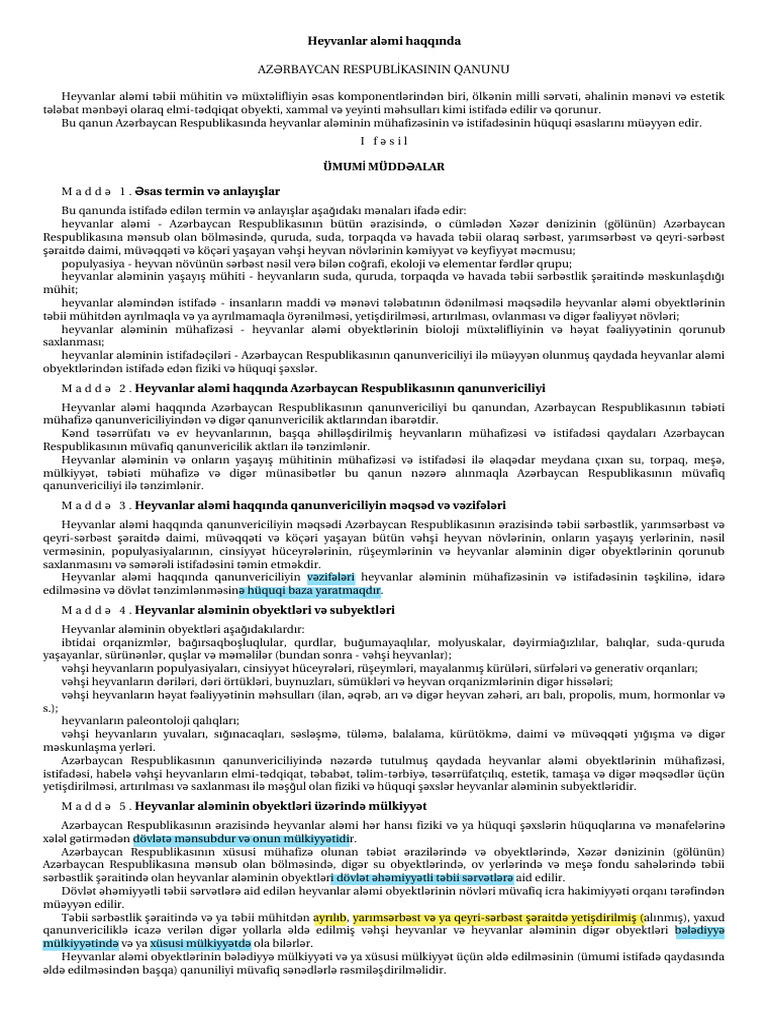 Heyvanlar Aləmi Haqqında | PDF