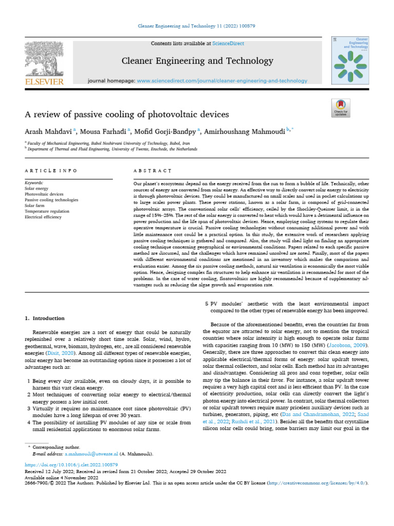 Passive Cooling for PV Array Efficiency | PDF | Photovoltaics | Solar ...