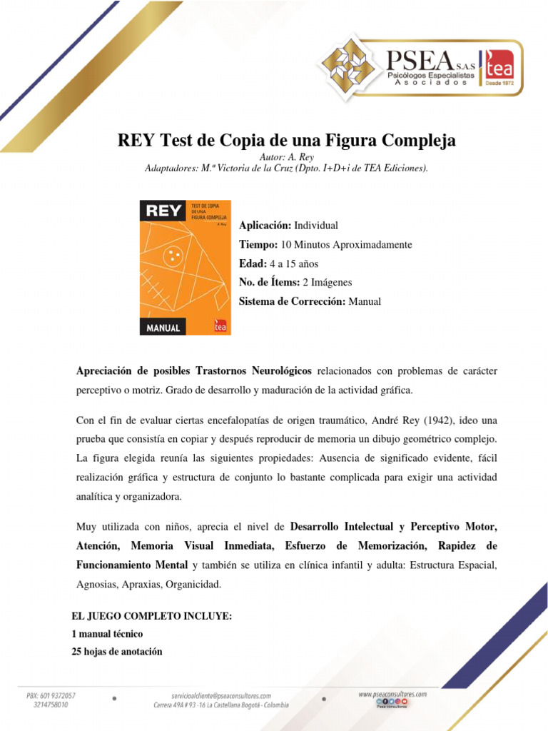 Ficha Técnica del Test de Rey | PDF