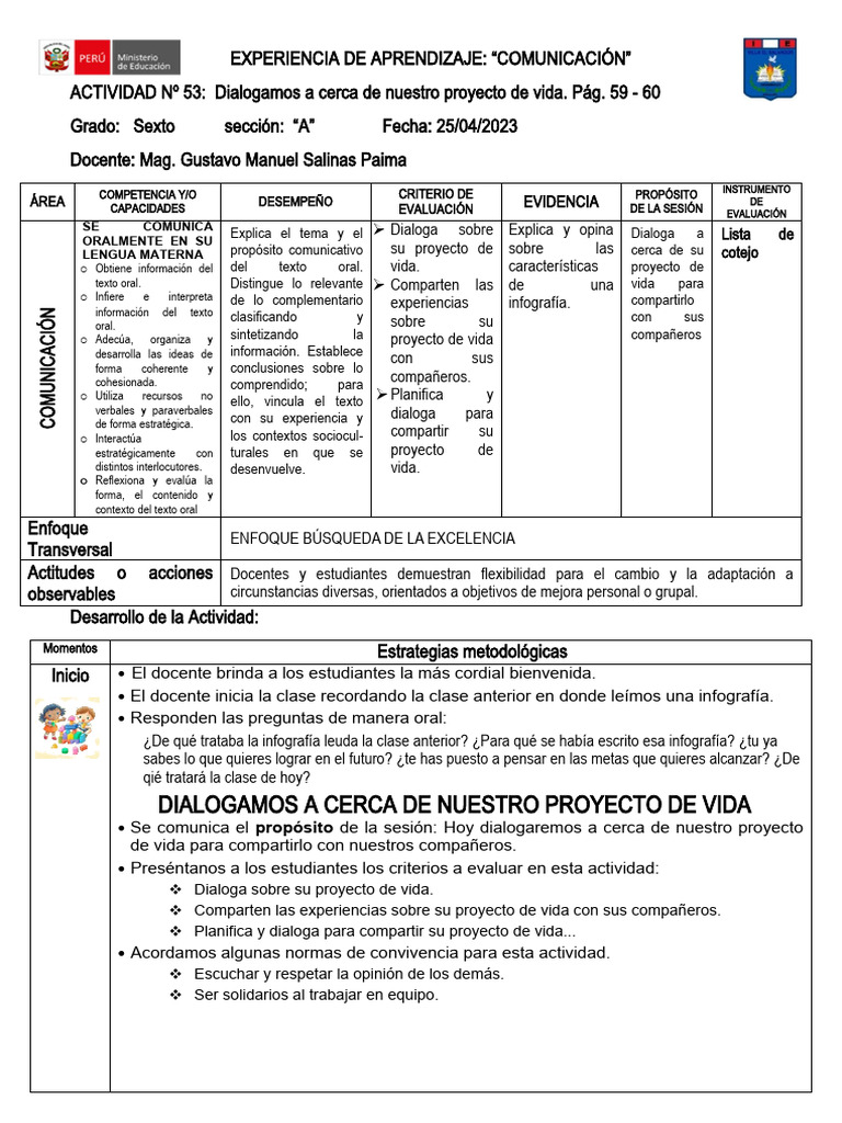 Proyecto de Vida en Sexto Grado | PDF | Evaluación | Cognición