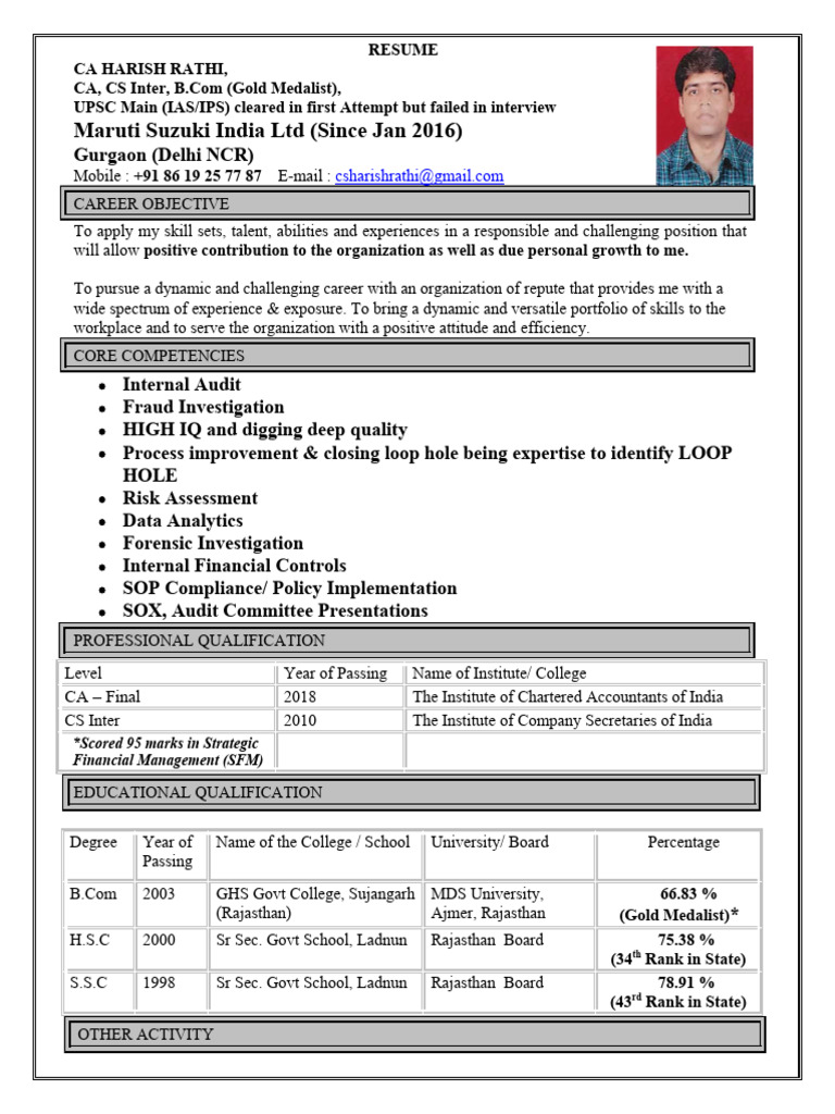 CA Harish Rathi CV AUDIT 16 FEB 24-1-1-1-2 | PDF | Audit | Internal Audit