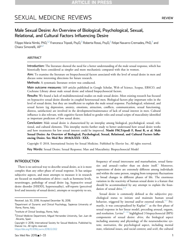 Male Sexual Desire An Overview of Biolog | PDF | Sexual Arousal ...