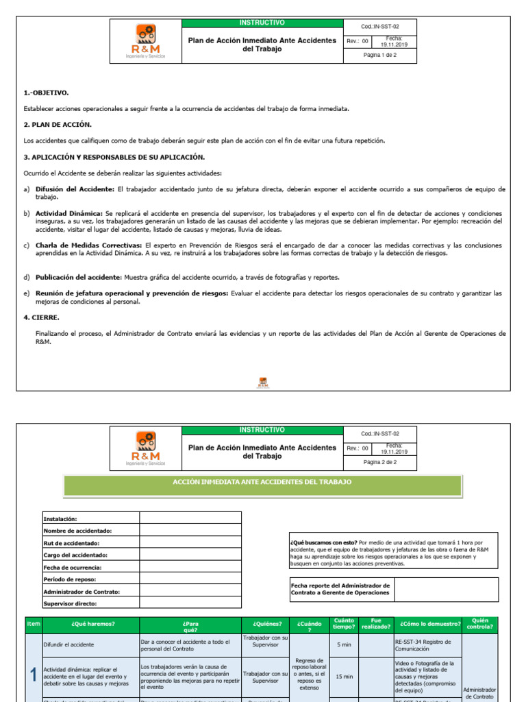 In-Sst-02 Instructivo de Plan de Accion Inmediato | PDF