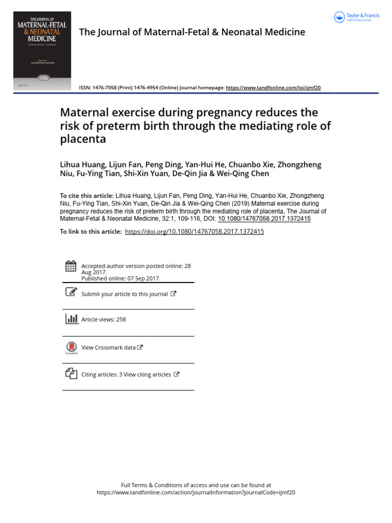 Maternal Exercise During Pregnancy Reduces The Risk of Preterm Birth ...