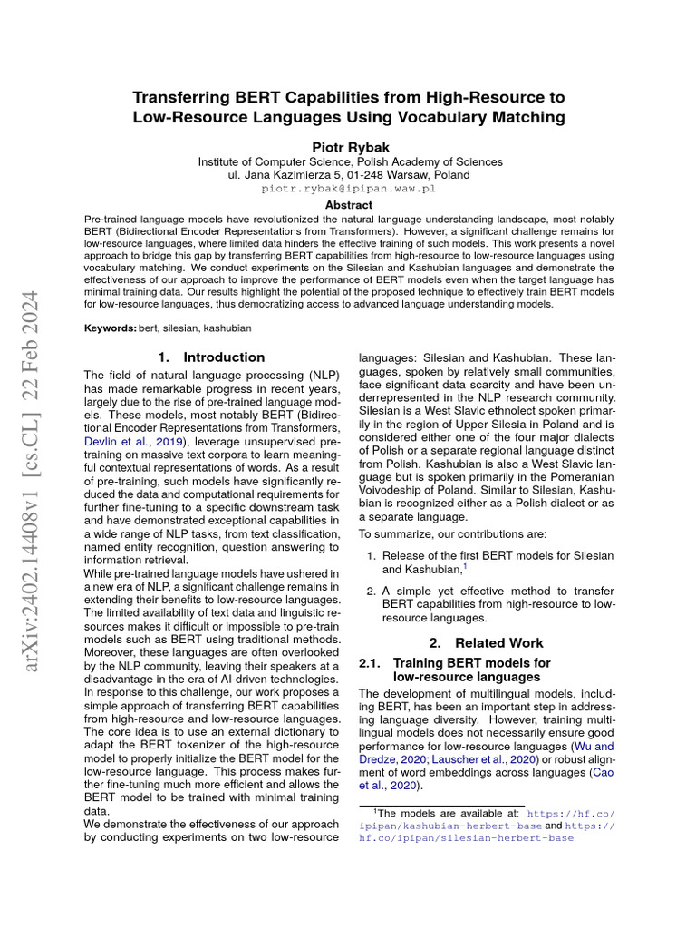 BERT Transfer for Low-Resource Languages | PDF | Cognitive Science ...