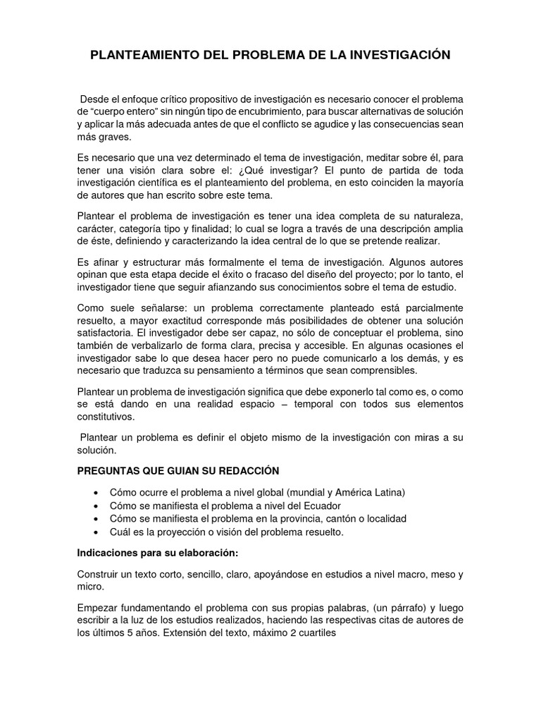 Planteamiento del Problema de Investigación | PDF | Pensamiento | Science