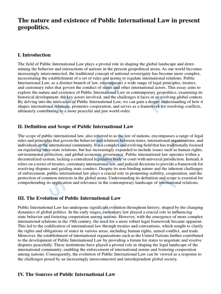 The Nature and Existence of Public International Law in Present ...