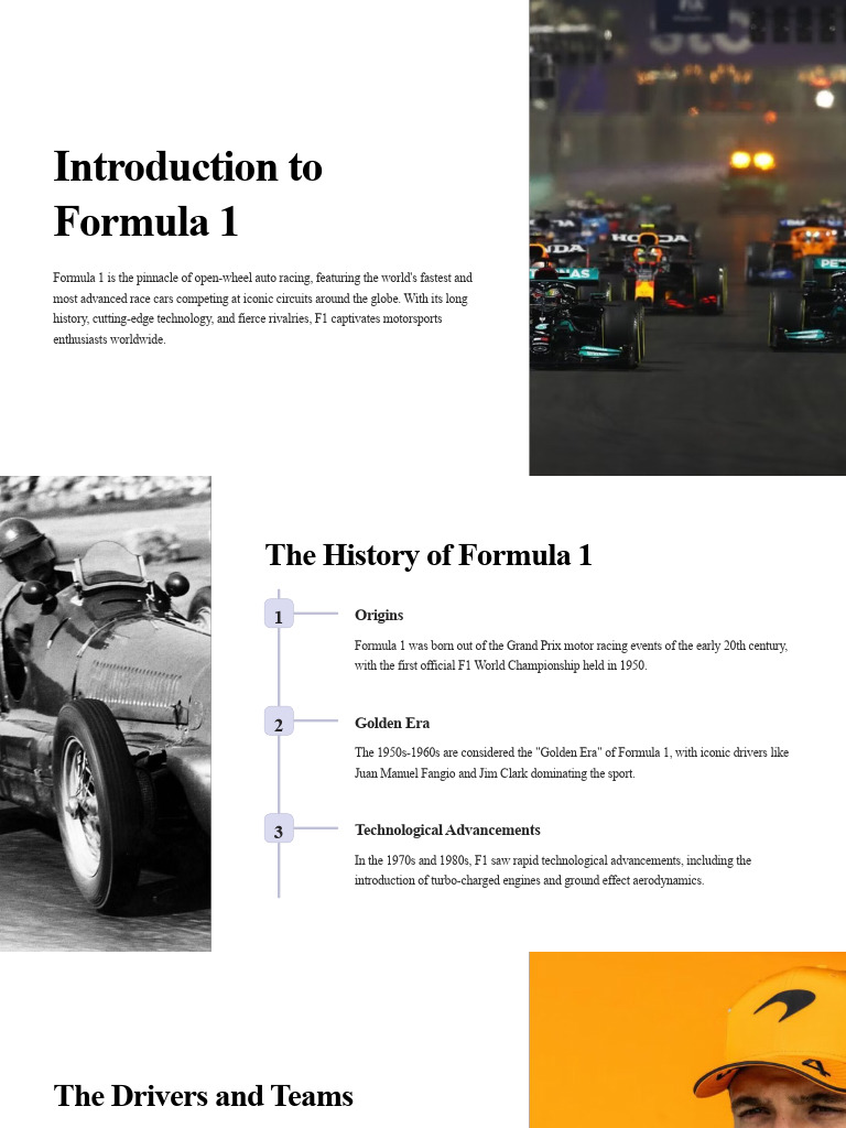 Overview of Formula 1 Racing History | PDF | Formula One | Auto Racing