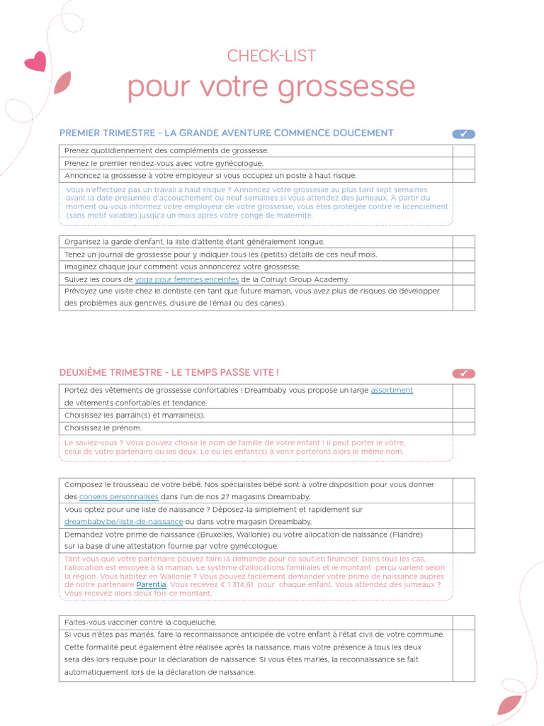 Checklist complète pour la grossesse | PDF | Grossesse | Accouchement