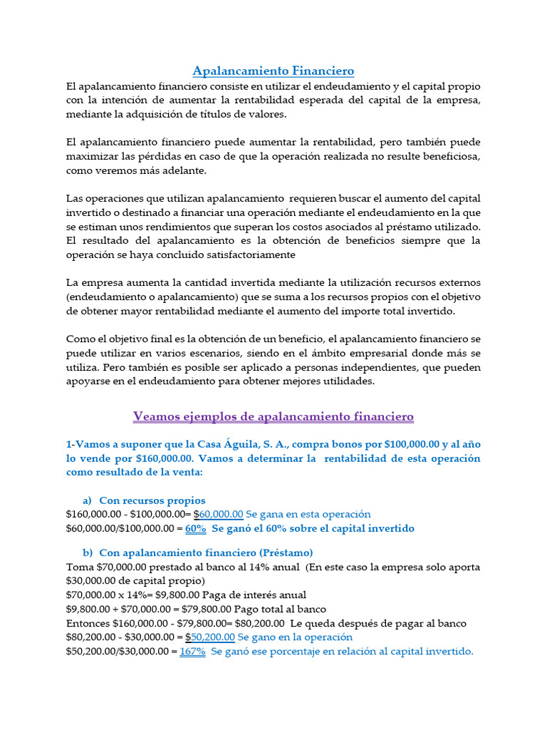 Apalancamiento Financiero: Riesgos y Beneficios | PDF | Apalancamiento ...