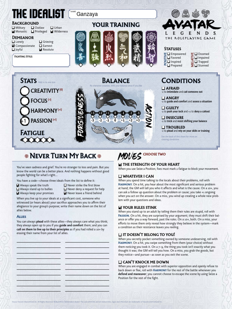 Avatar RPG Character Creation Guide | PDF | Role Playing Video Games ...