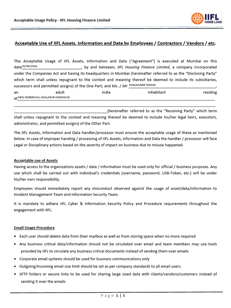IIFL Acceptable Usage Policy | PDF | Computer File | Internet