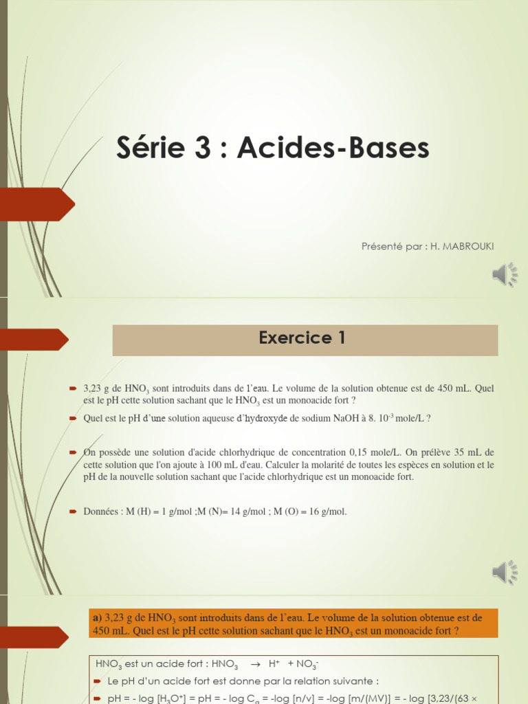 Calculs de pH pour acides et bases | PDF | Ph | Hydroxyde de sodium