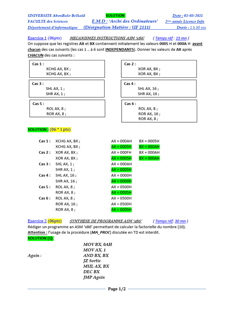 Mécanismes et Synthèse ASM x86 | PDF | x86 | Informatique