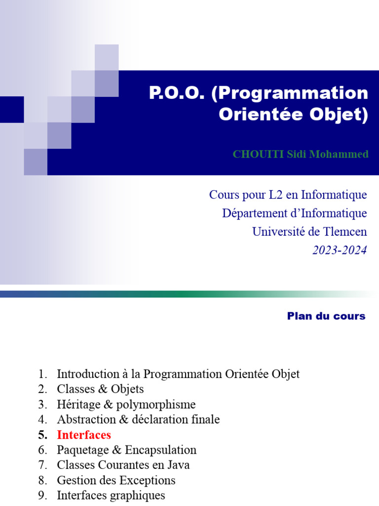 Interfaces en Programmation Orientée Objet | PDF | Classe (informatique ...