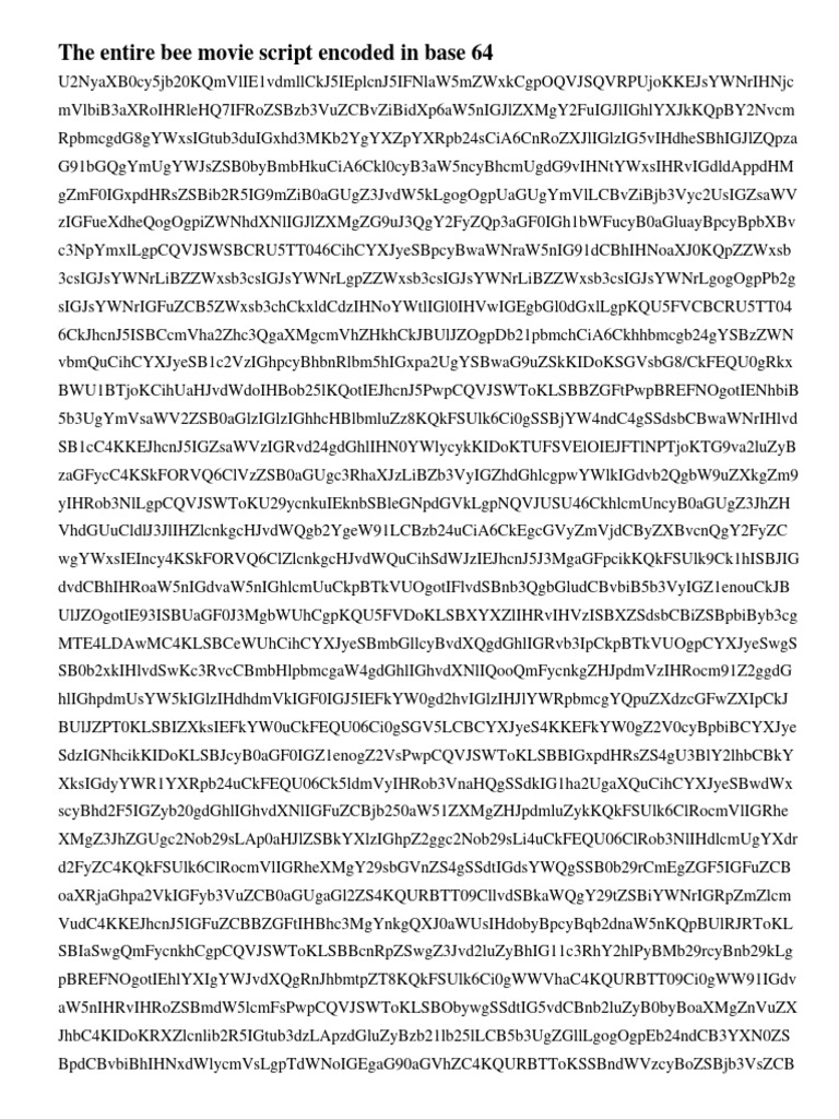 The entire bee movie script encoded in base 64 pdf