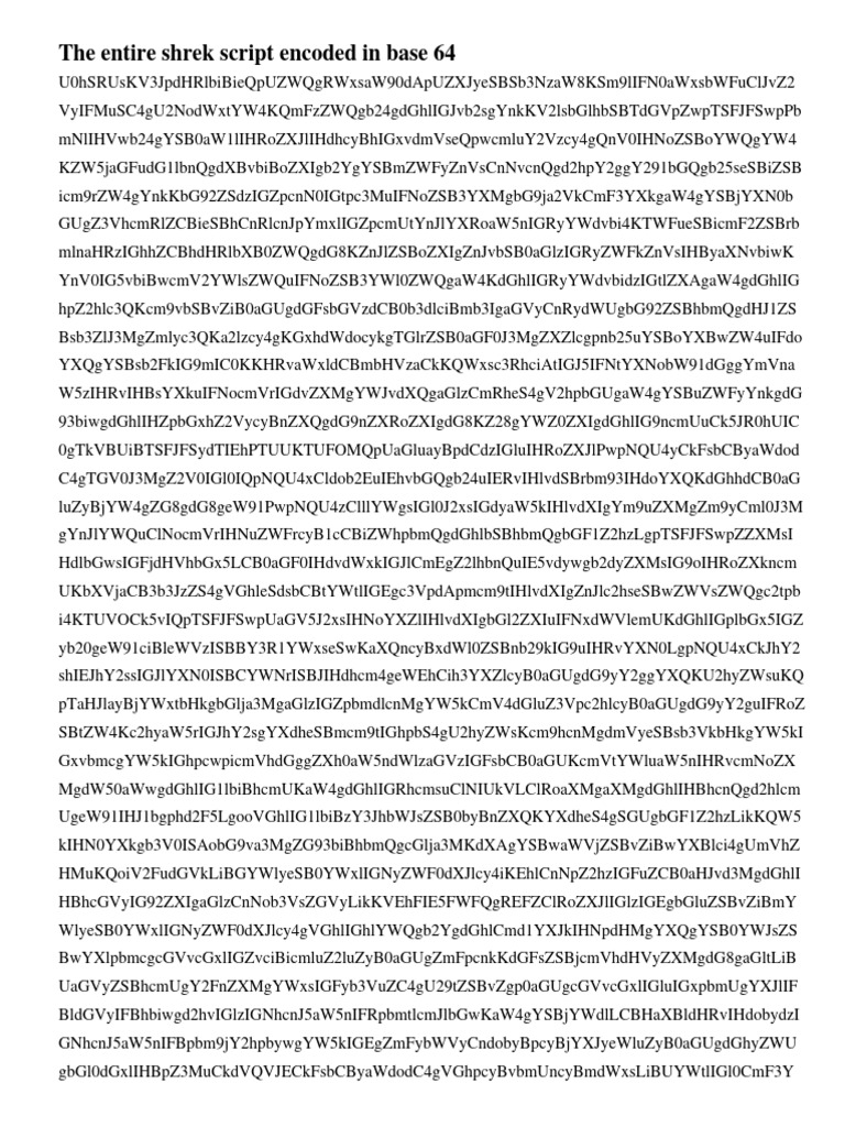 The Entire Shrek Script Encoded in Base 64 PDF