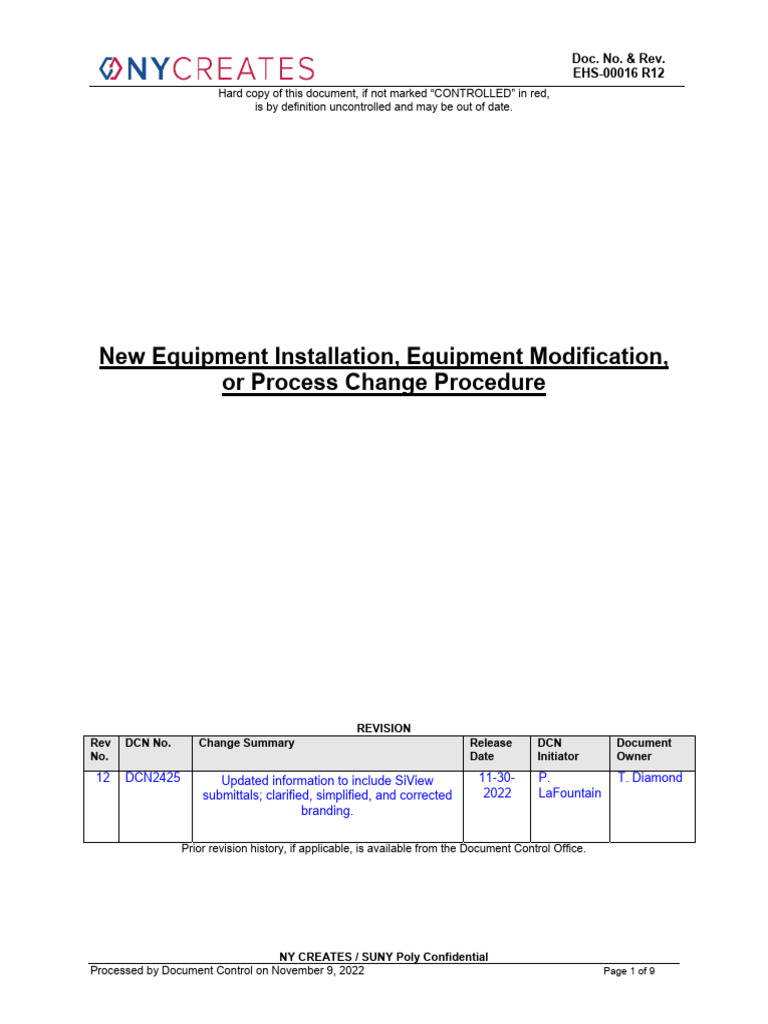 EHS 00016 R12 New Equipment Installation Equipment Modification or ...