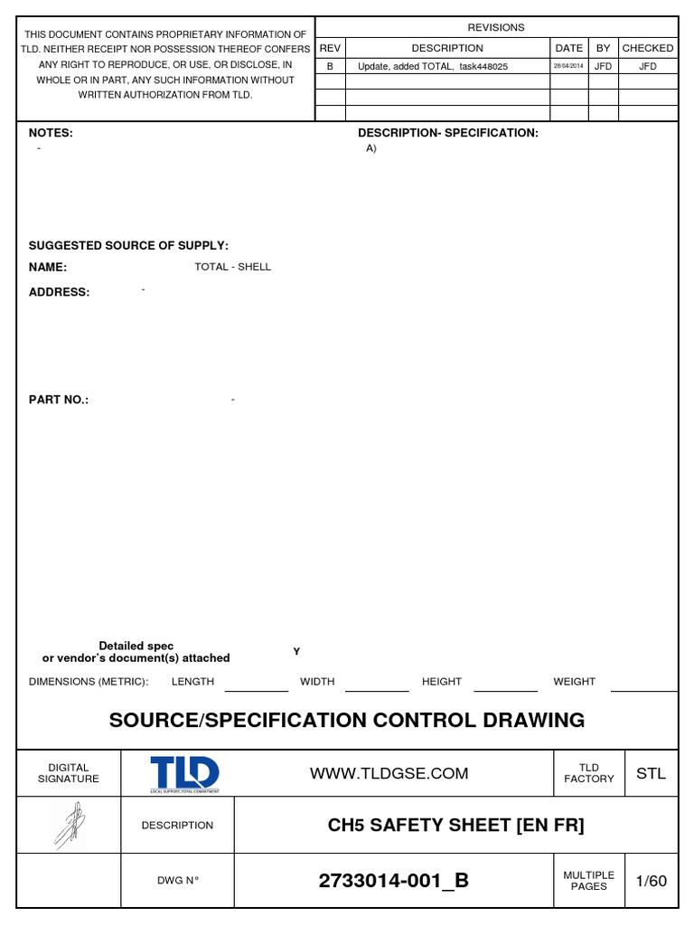 Source/Specification Control Drawing Ch5 Safety Sheet (En FR) PDF