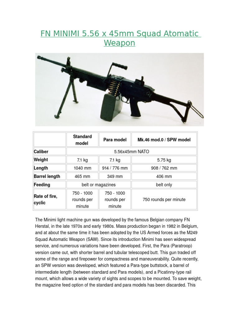FN Minimi 5.56mm Machine Gun Overview | PDF | Magazine (Firearms ...